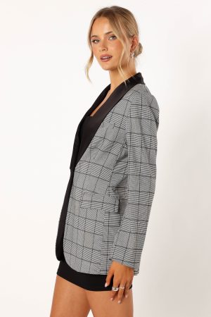 Veronica Contrast Lapel Blazer – Grey