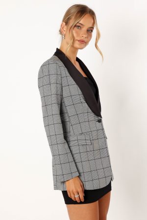 Veronica Contrast Lapel Blazer – Grey