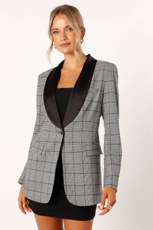 Veronica Contrast Lapel Blazer – Grey
