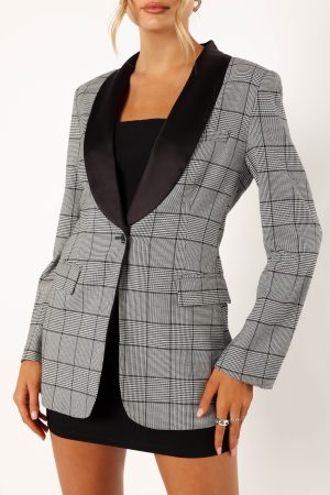 Veronica Contrast Lapel Blazer – Grey