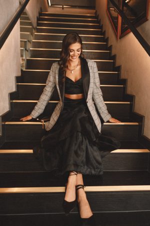 Veronica Contrast Lapel Blazer – Grey