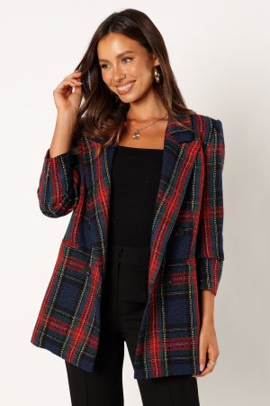 Vivienne Plaid Blazer – Red/Navy Multi