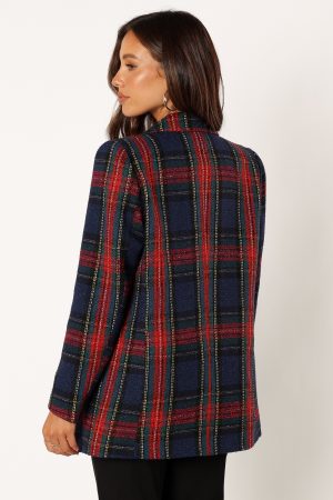 Vivienne Plaid Blazer – Red/Navy Multi