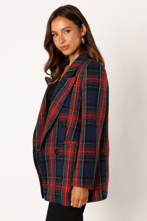 Vivienne Plaid Blazer – Red/Navy Multi