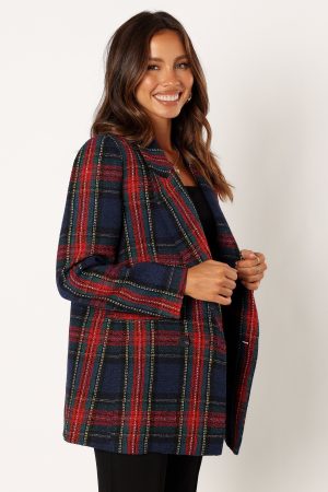 Vivienne Plaid Blazer – Red/Navy Multi