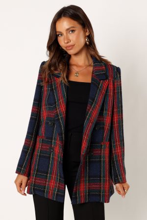 Vivienne Plaid Blazer – Red/Navy Multi