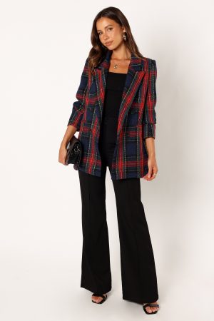 Vivienne Plaid Blazer – Red/Navy Multi