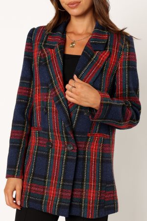 Vivienne Plaid Blazer – Red/Navy Multi
