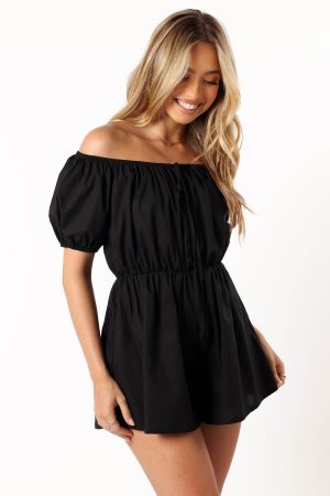 Destiny Off Shoulder Romper – Black