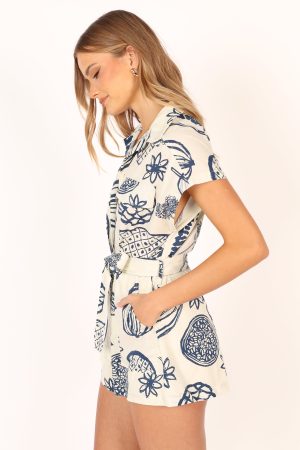 Georgina Tie Waist Romper – Navy