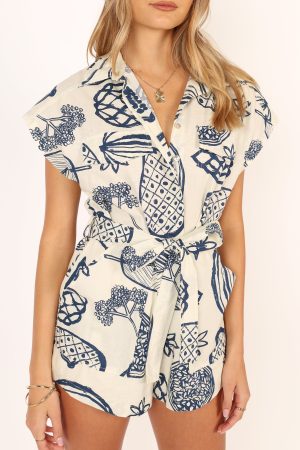 Georgina Tie Waist Romper – Navy