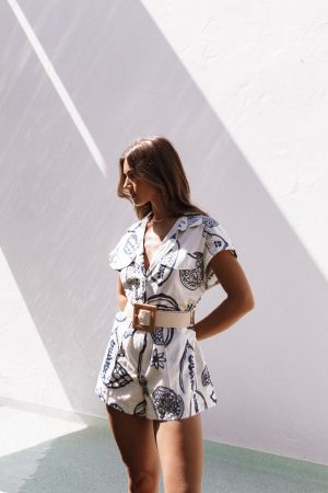 Georgina Tie Waist Romper – Navy