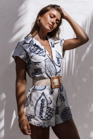 Georgina Tie Waist Romper – Navy