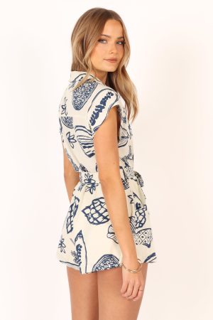 Georgina Tie Waist Romper – Navy