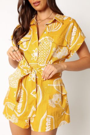 Georgina Tie Waist Romper – Yellow