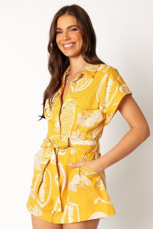 Georgina Tie Waist Romper – Yellow