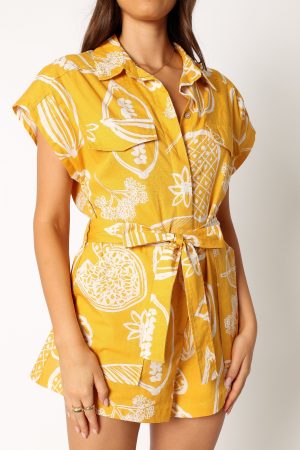 Georgina Tie Waist Romper – Yellow