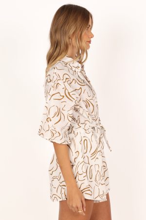 Kellie Romper – White/Beige