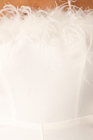 Louise Feather Trim Jumpsuit – White