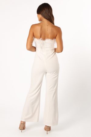 Louise Feather Trim Jumpsuit – White