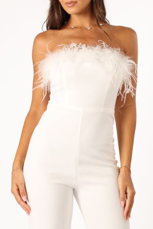 Louise Feather Trim Jumpsuit – White