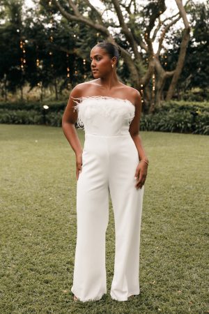 Louise Feather Trim Jumpsuit – White