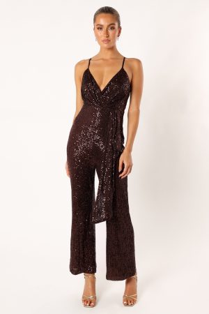Monique Sequin Jumpsuit – Brown