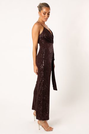 Monique Sequin Jumpsuit – Brown