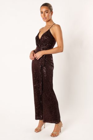 Monique Sequin Jumpsuit – Brown