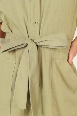Riley Waist Tie Romper – Olive