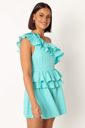 Rosewood One Shoulder Romper – Blue