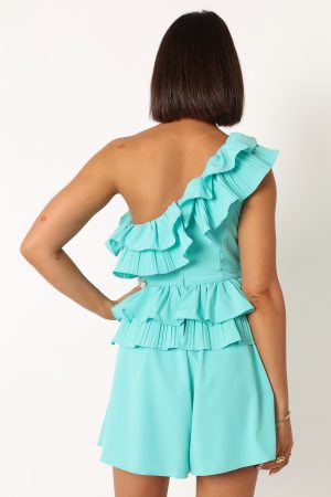 Rosewood One Shoulder Romper – Blue