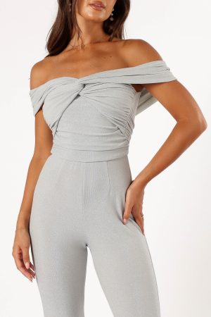 Sharnie Off Shoulder Jumpsuit – Silver