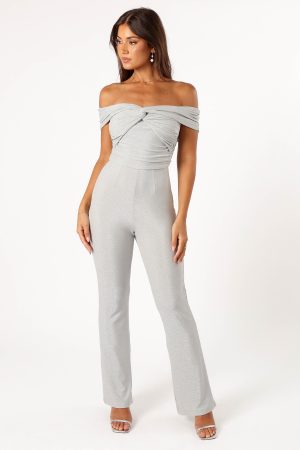 Sharnie Off Shoulder Jumpsuit – Silver