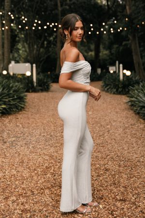 Sharnie Off Shoulder Jumpsuit – Silver