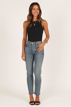 Ari Ribbed Tank Top – Black