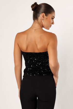 Clover Sweetheart Sequin Top – Black