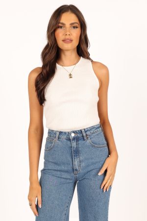 Davie Ribbed Knit Top – White