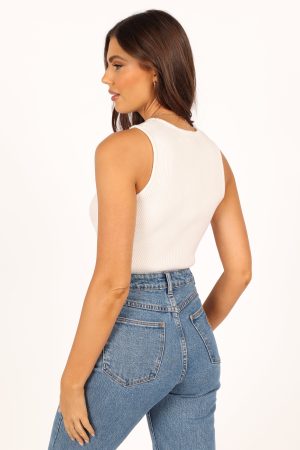 Davie Ribbed Knit Top – White