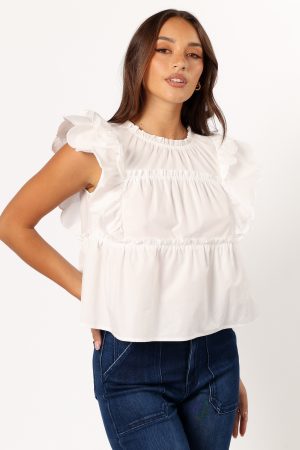 Elaine Ruffle Top – Off White