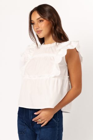 Elaine Ruffle Top – Off White