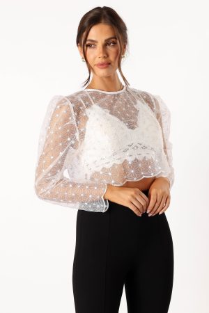 Gwen Embellished Top – Cream