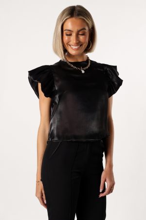 Marianna Ruffle Sleeve Top – Black
