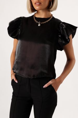 Marianna Ruffle Sleeve Top – Black
