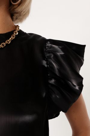 Marianna Ruffle Sleeve Top – Black
