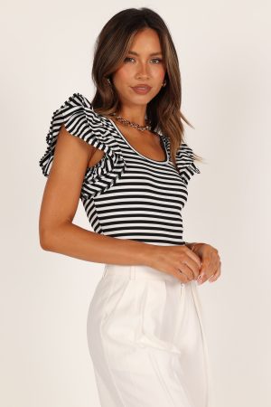 Martina Ribbed Top – Black Stripe