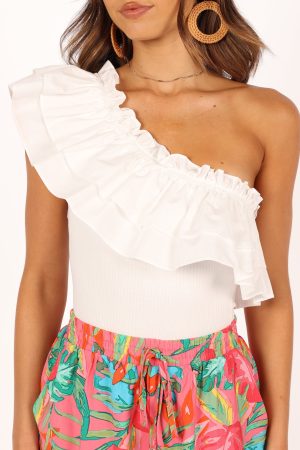 Meena One Shoulder Bodysuit – White