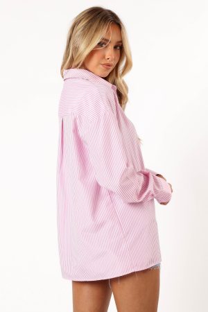 Murphy Button Up Long Sleeve Top – Pink Stripe