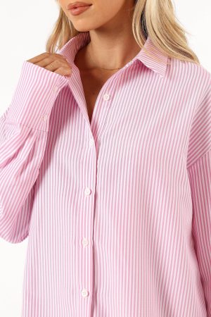 Murphy Button Up Long Sleeve Top – Pink Stripe