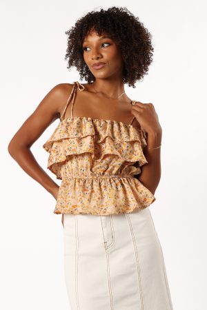 Skyla Ruffle Top – Taupe Multi